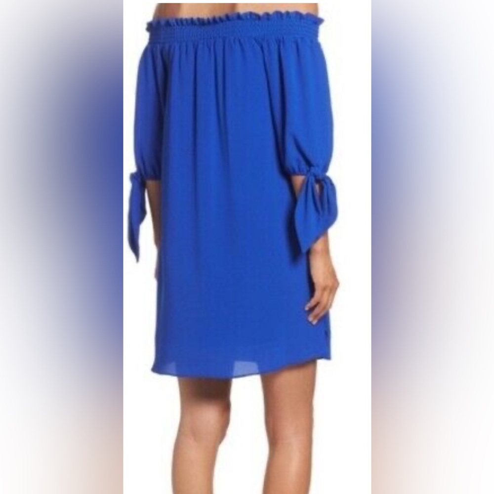 Vince Camuto Size 8 Blue Off-Shoulder Mini Dress - Picture 2 of 6